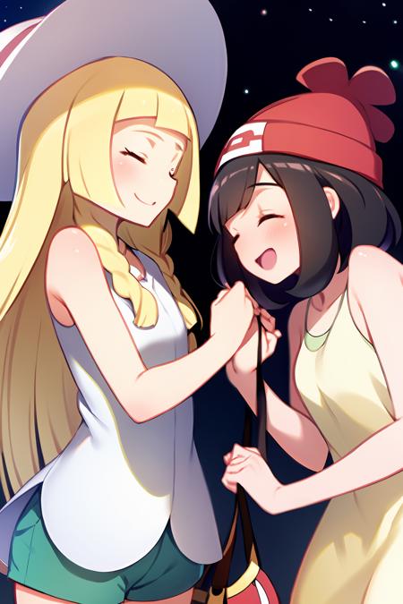 02598-3917772638-masterpiece, best quality, _lora_selene_1_,lillie (pokemon), multiple girls, hat, 2girls, blonde hair, black hair, selene (pokem.png